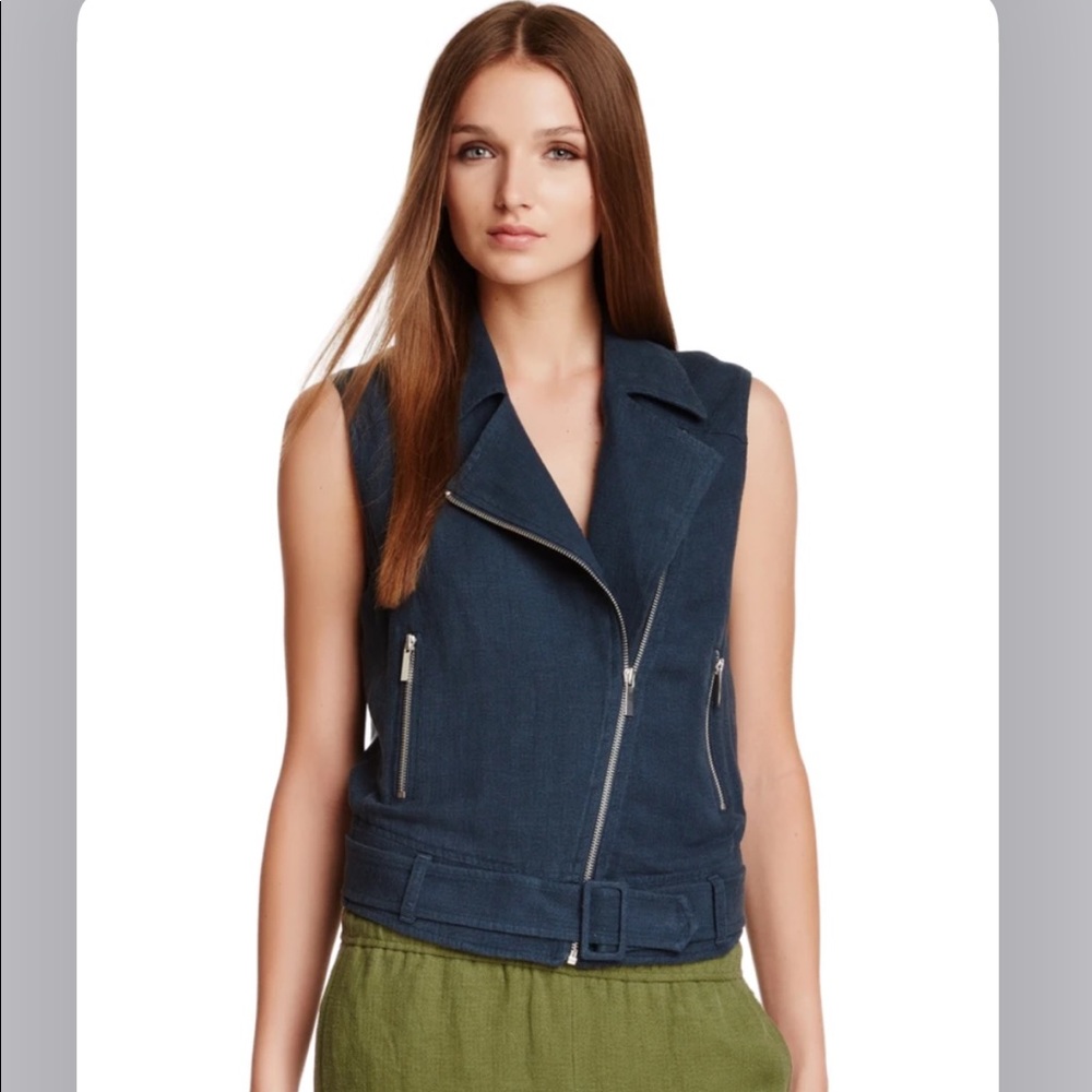 Elizabeth and James Tegan Linen Biker Vest Marine